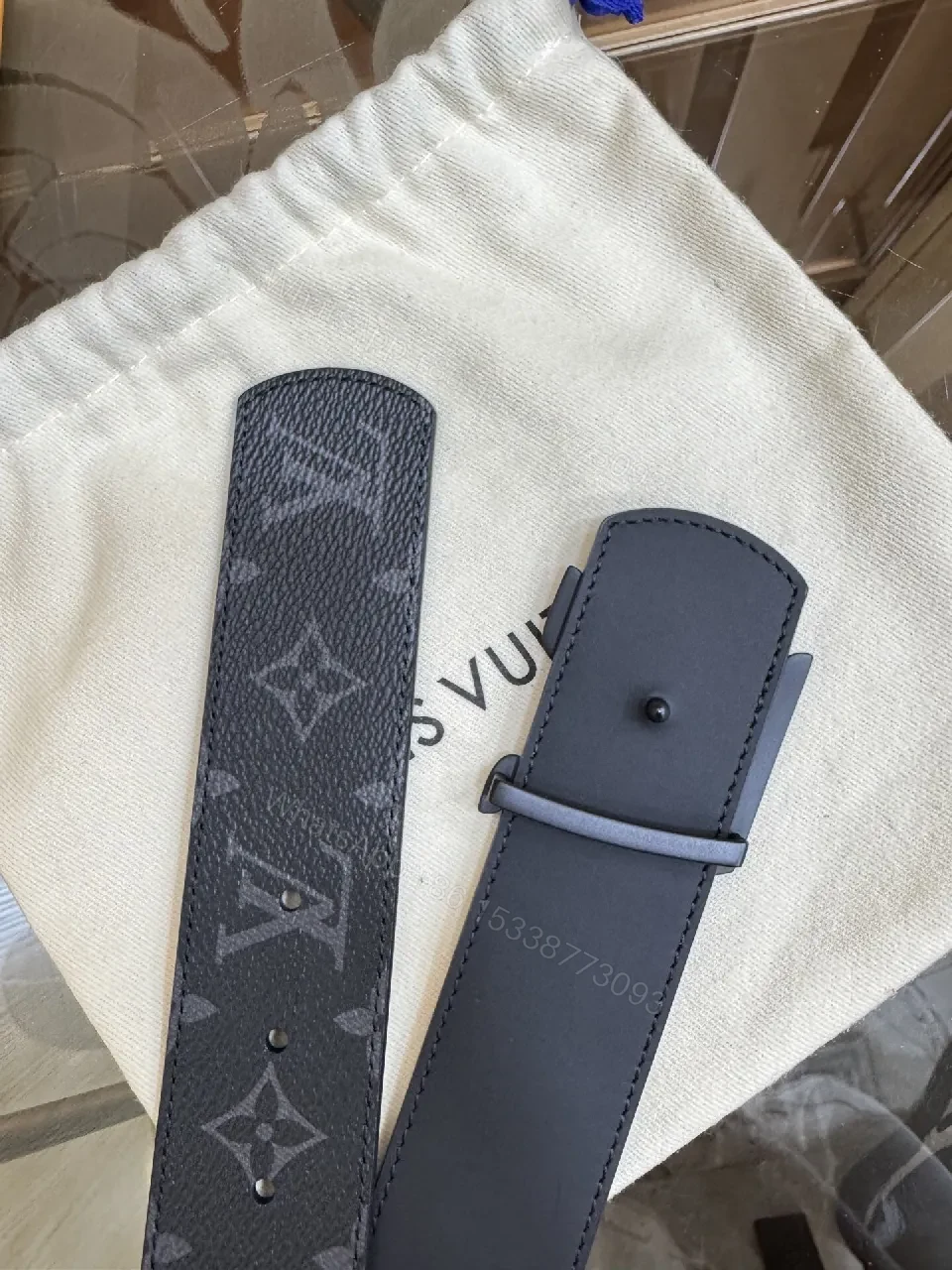 View 4 of Monogram Leather Belt with LV Closure — Modern Everyday Style