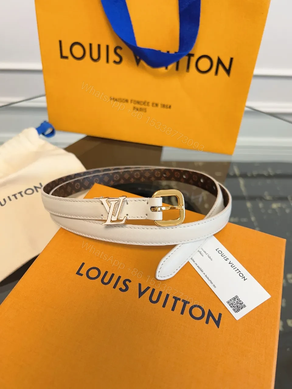 Ivory Leather Belt with Gold Hardware – Classic Luxe Belt — view 1