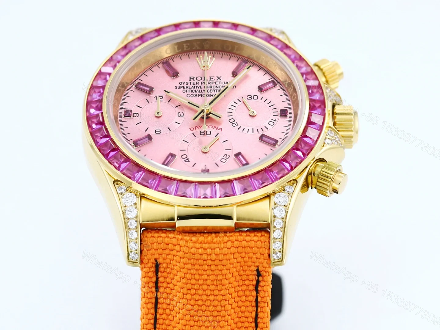 View 2 of Rolex Daytona Pink Ruby OrangeStrap Replica 43MM Exclusive Gold Case Edition RG-ROLEX-DAYTONA-PINK-RUBY-PINK-43