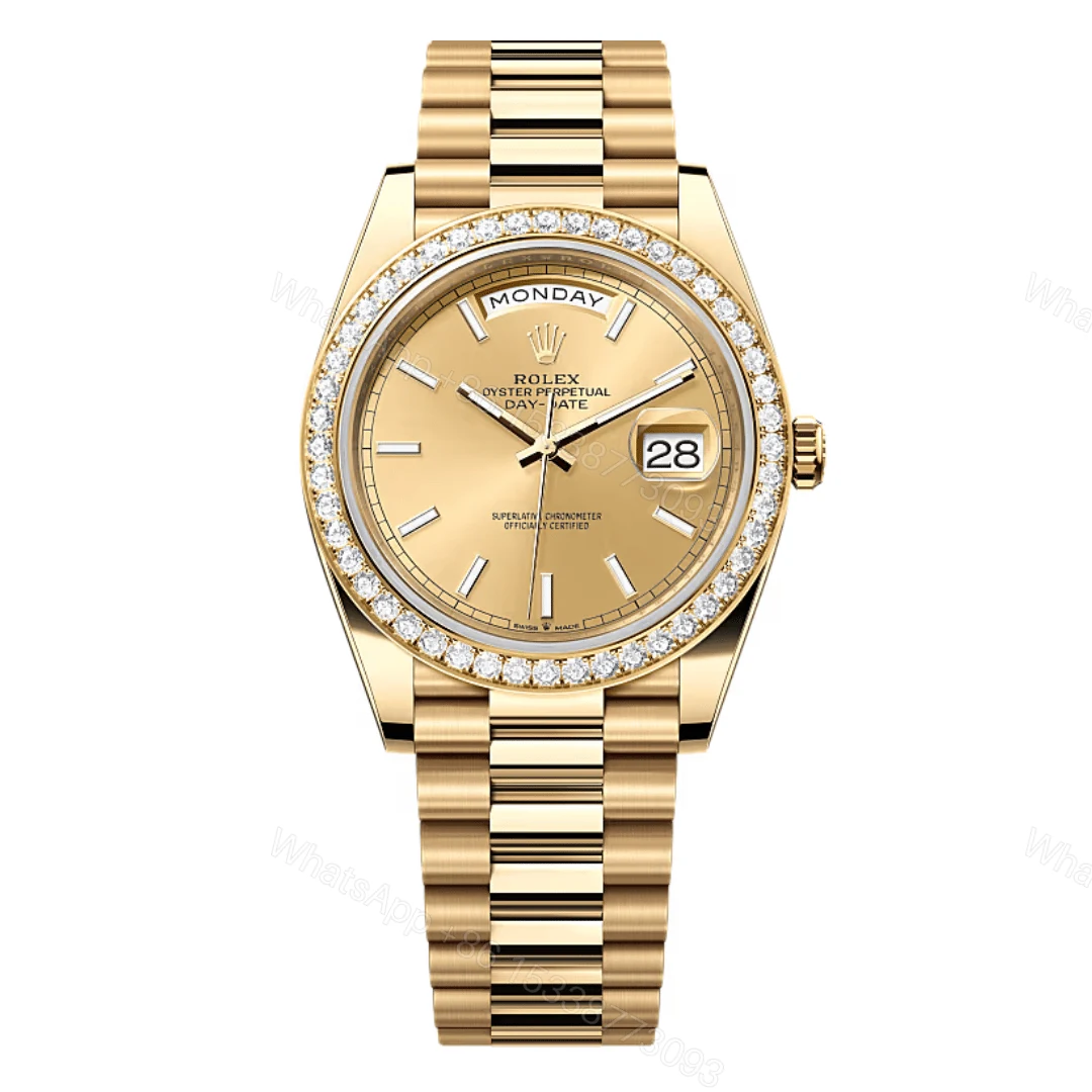 Rolex Day-Date Yellow Gold Diamond Bezel Gold Dial Replica — view 1