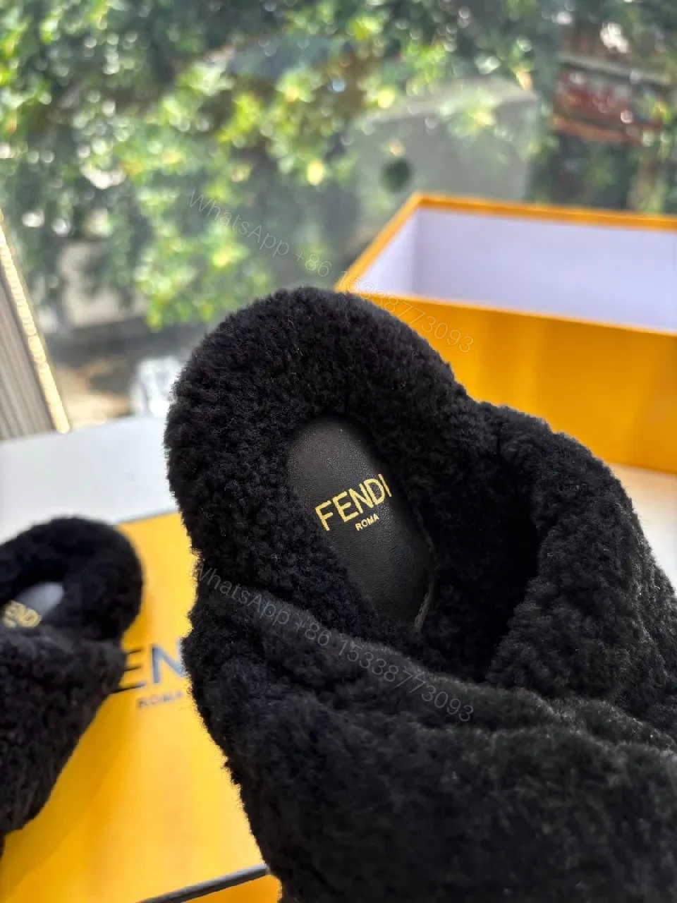 View 3 of Black Faux Fur Slip-Ons: Lux Cozy Couture Comfort