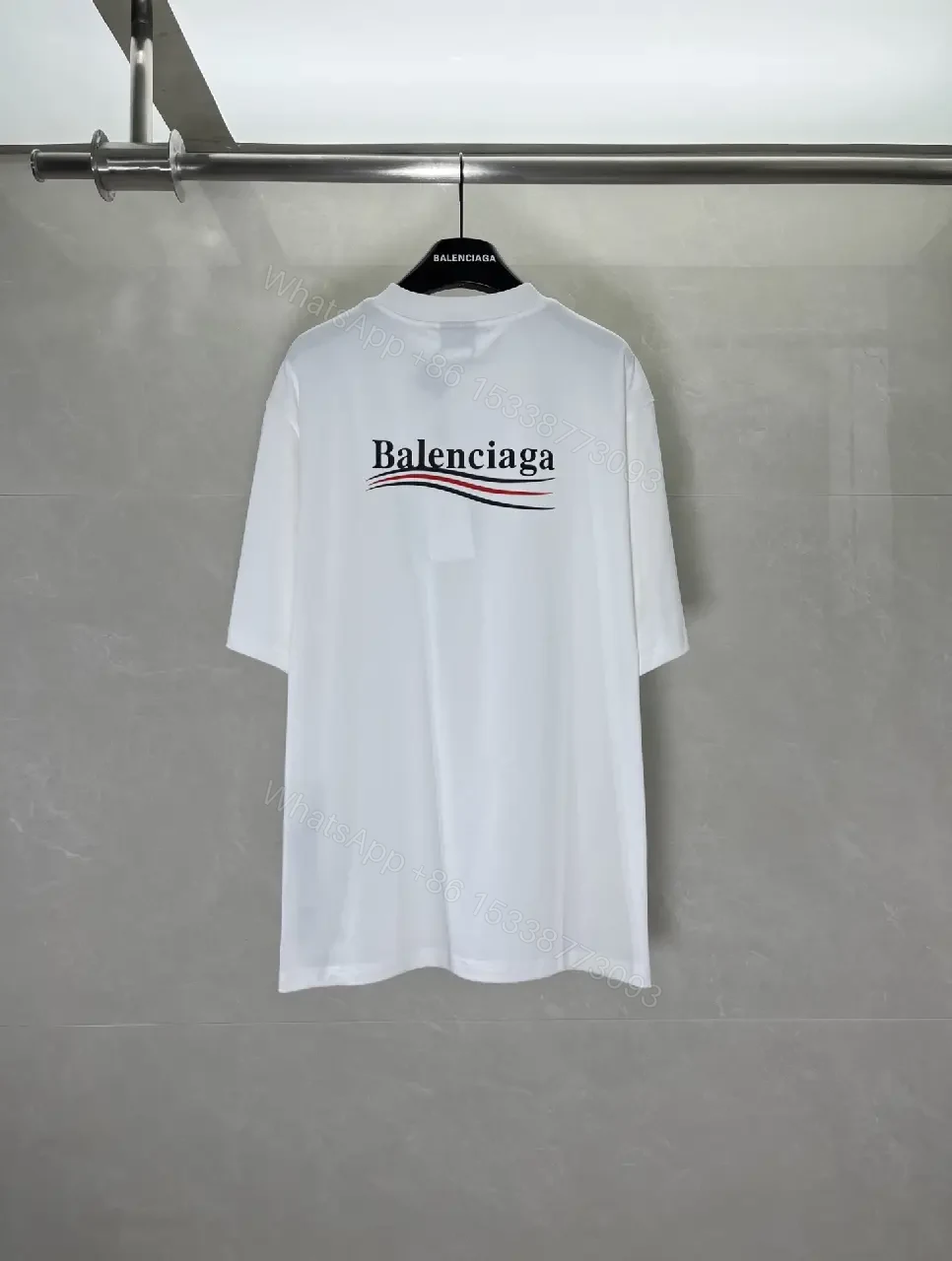 View 3 of White Satin Loose-Fit Tee with Subtle Sheen Embroidered Logo T-shirt