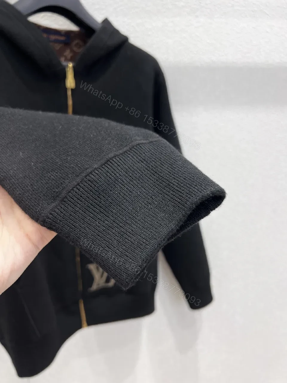 View 6 of Black Zip Hoodie with Luxury LV Detailing