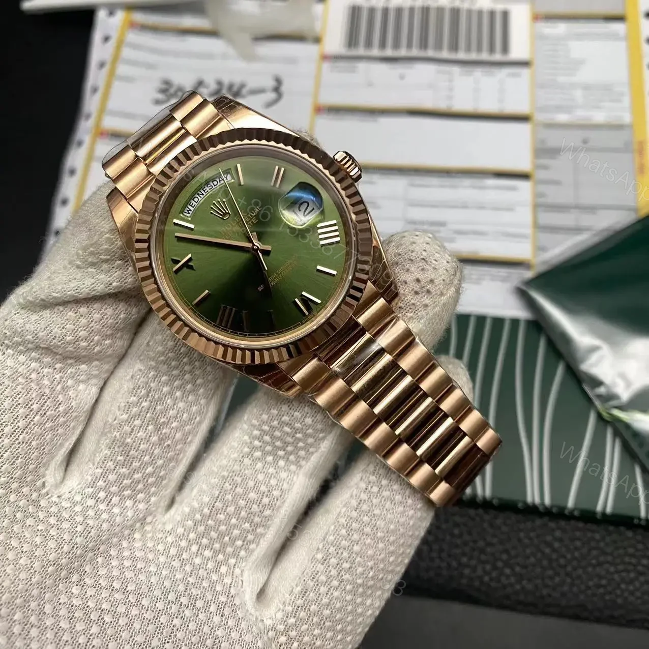 View 8 of Super clone Replica Day Date Rose Gold Green Dial