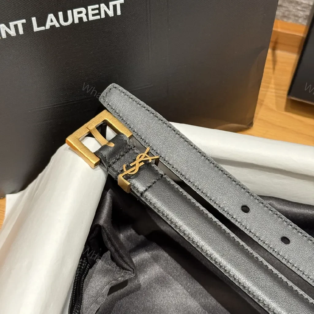 View 3 of Elegant Black Leather Belt with Gold Hardware Belts: Luxury, Subtle Logo
