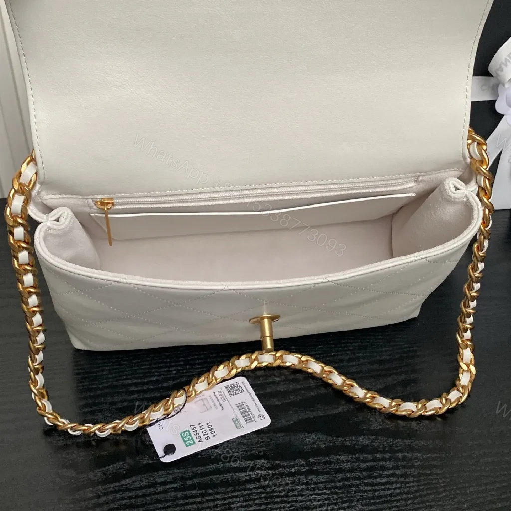 View 7 of White Quilted Mini Leather Bag with Gold Chain – Luxe Compact Style