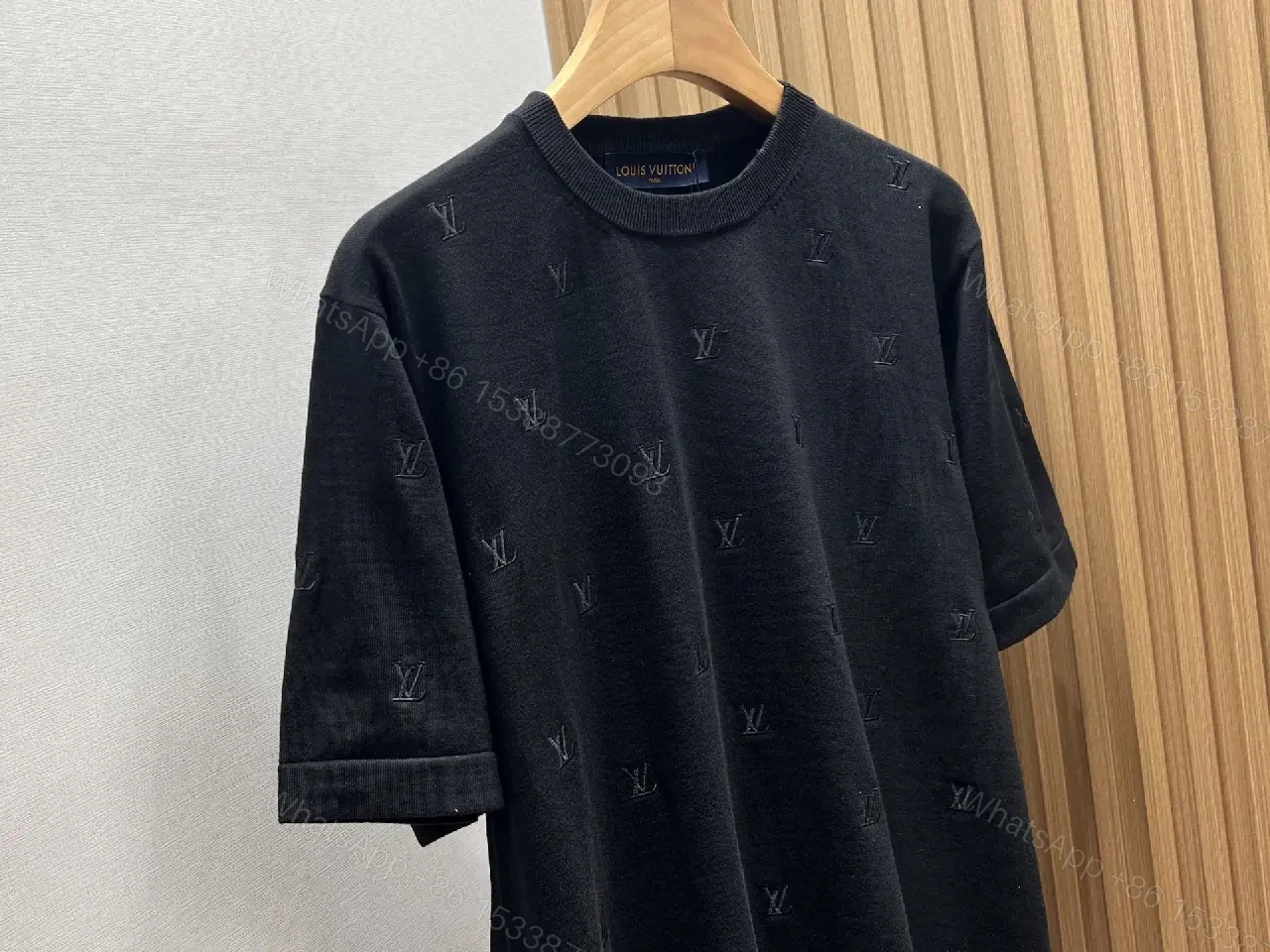 View 5 of Black Monogram Knit Tee: Subtle Texture, Everyday Luxury