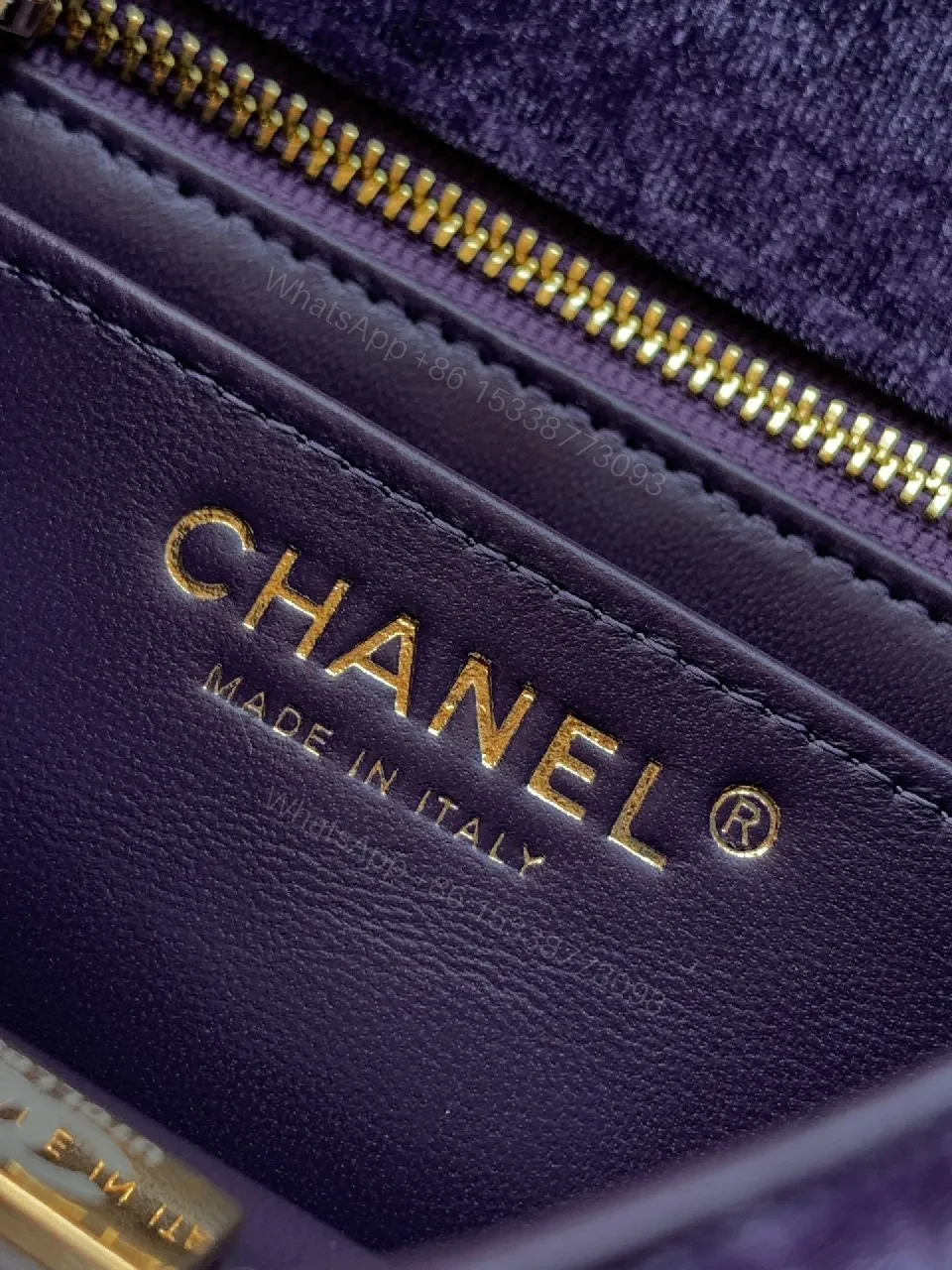 View 6 of Purple Velvet Quilted Shoulder Bag with Gold Hardware