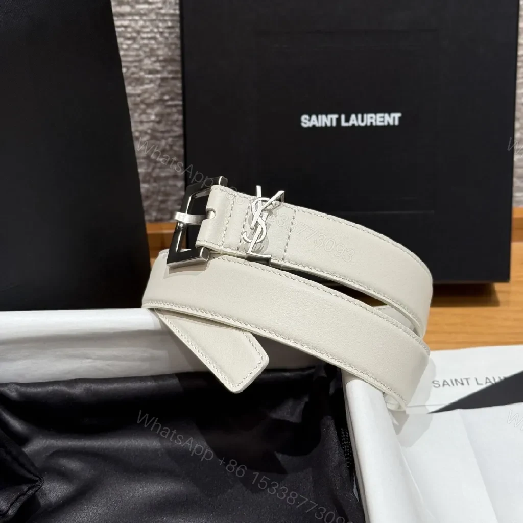 View 6 of Off-White Leather Belt with Monogram Hardware, Brushed Buckle