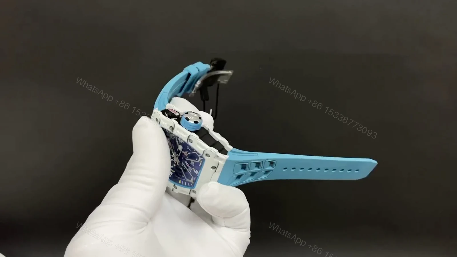 View 12 of Replica Richard Mille RM 35-03 Rafael Nadal White Carbon Fiber Case Blue Strap