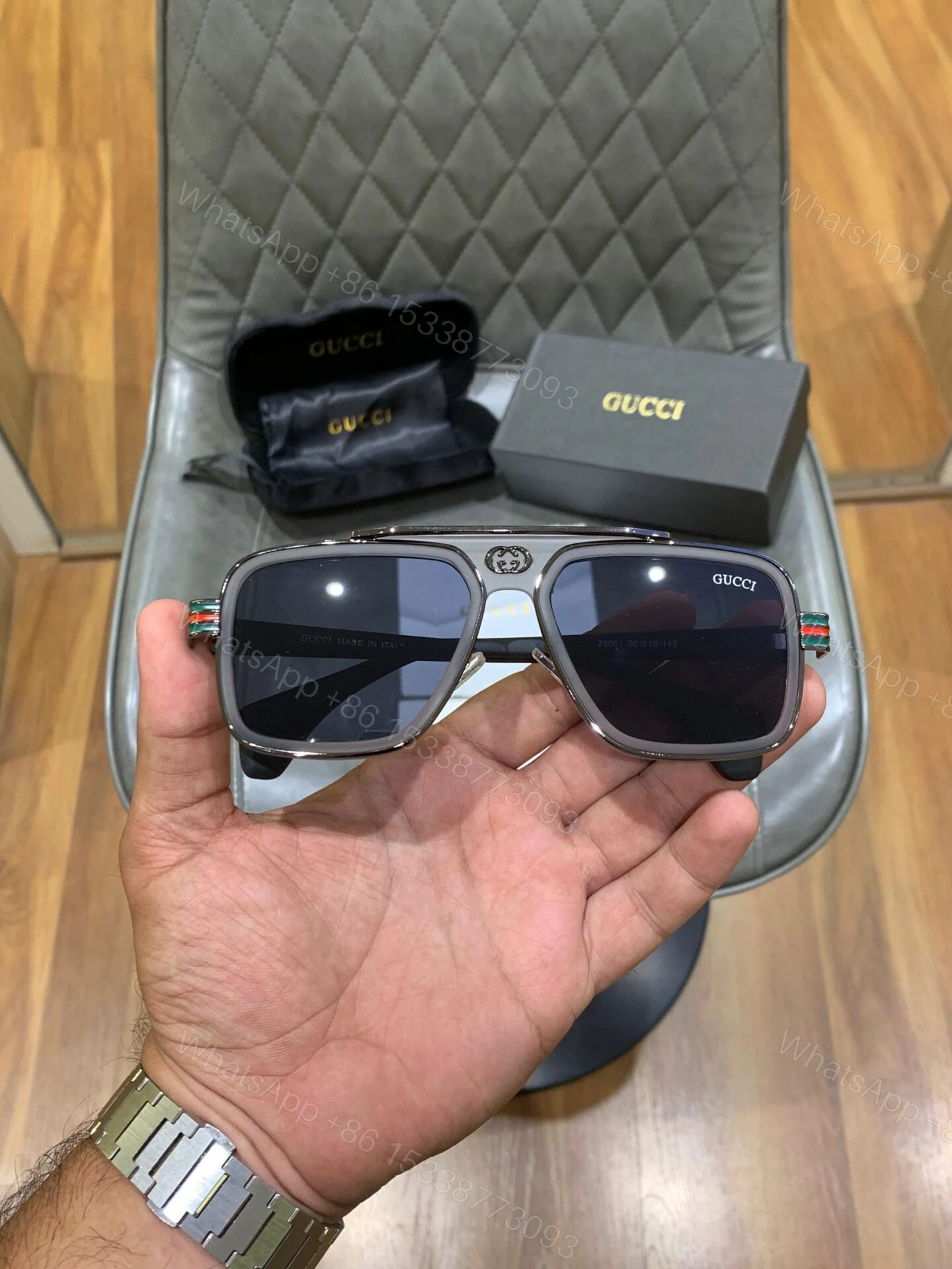 View 2 of Gucci Square Legend Black Acetate Sunglasses
