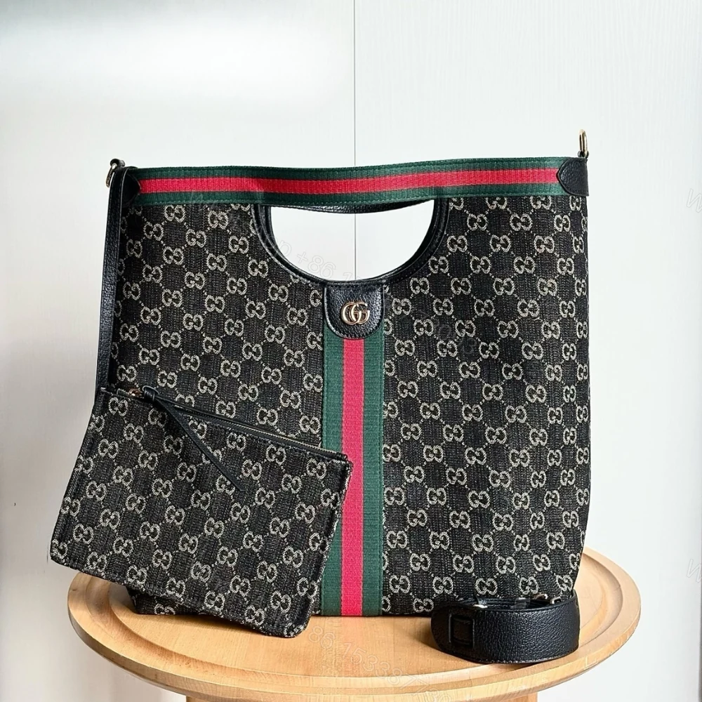 View 2 of Gucci Giglio Large Tote Bag Black And White GG Denim 39Cm ‎