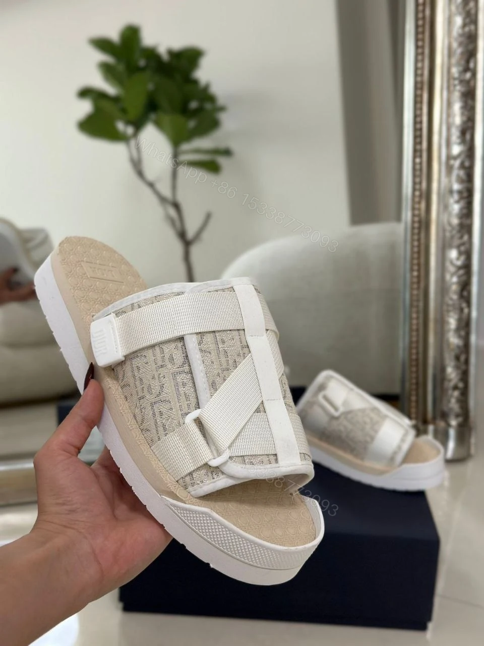 View 6 of Dior Navy Oblique Canvas Alpha Slide Flats