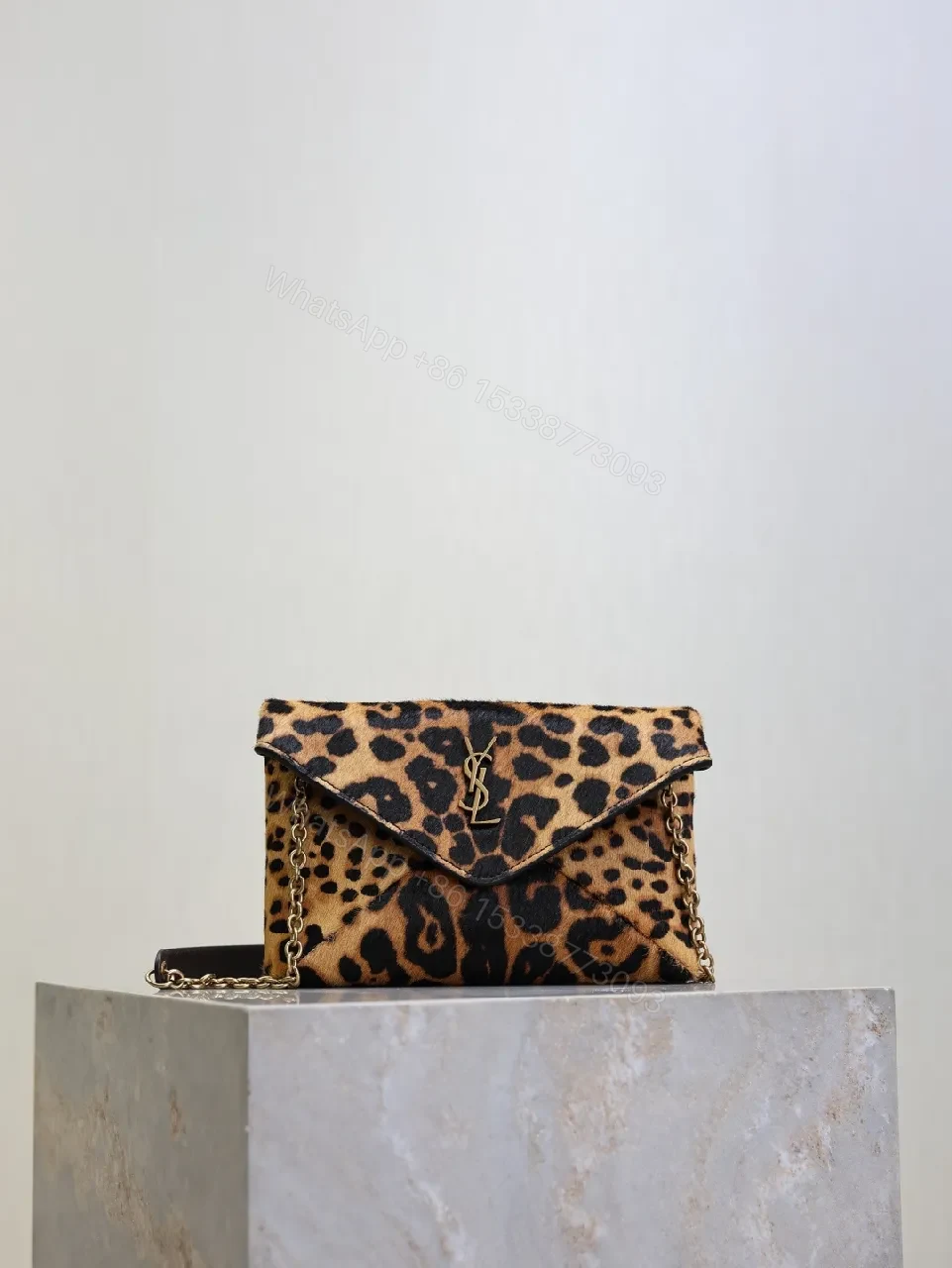 Leopard Print Luxe Clutch with Gold Chain — view 1