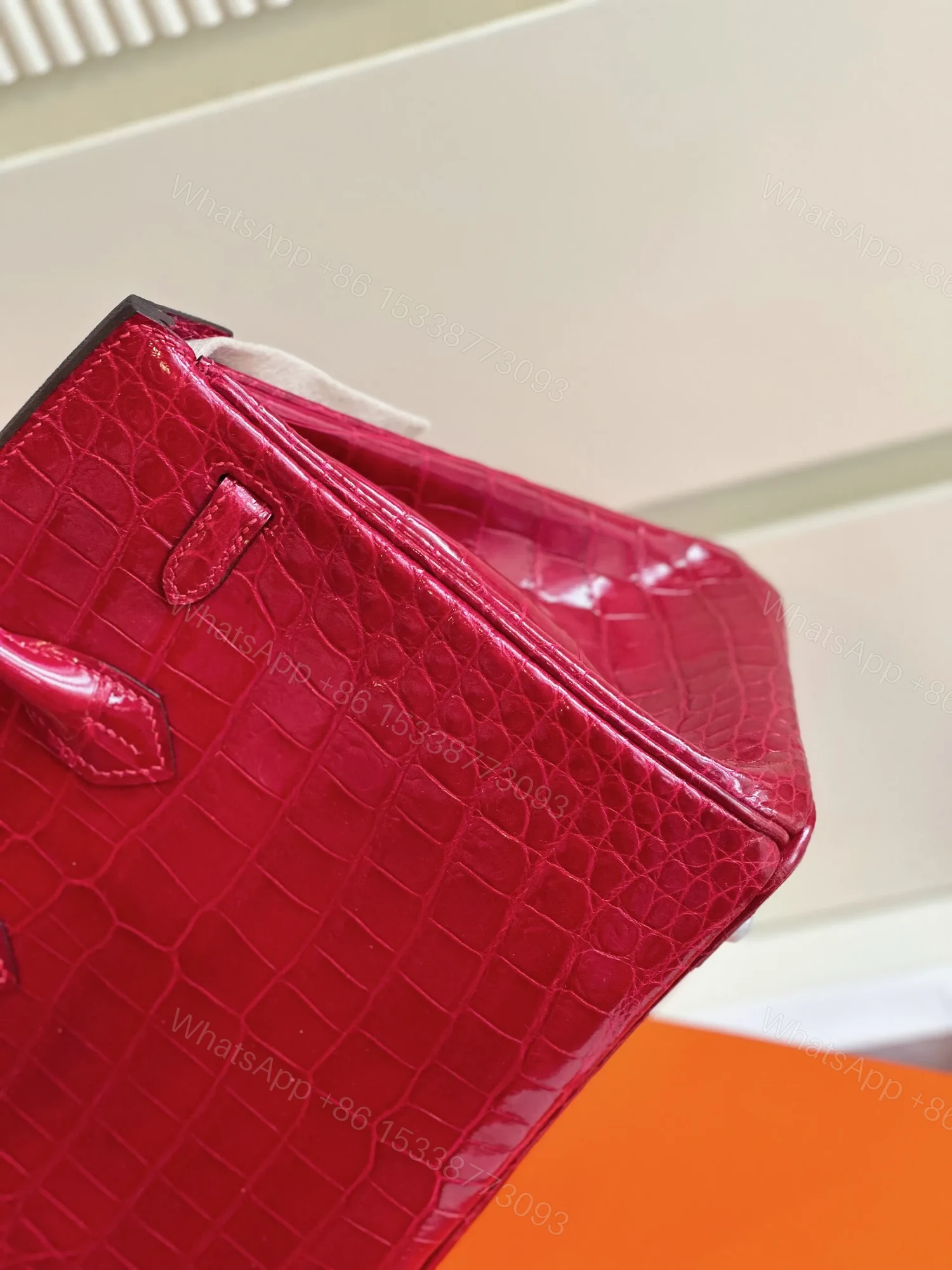 View 6 of HN 25 Red Genuine Crocodile Leather Palladium Hardware