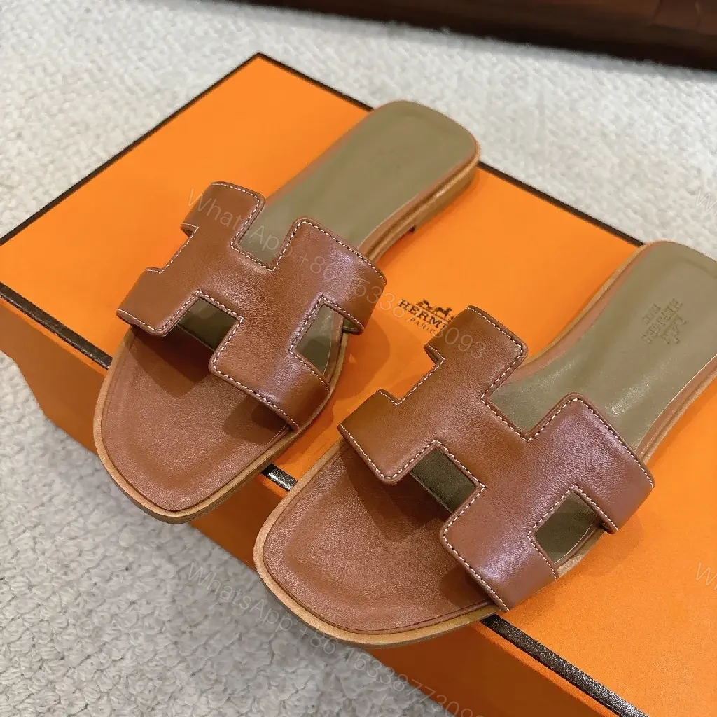 View 8 of H-Pattern Leather Slide Sandals: All-Day Comfort
