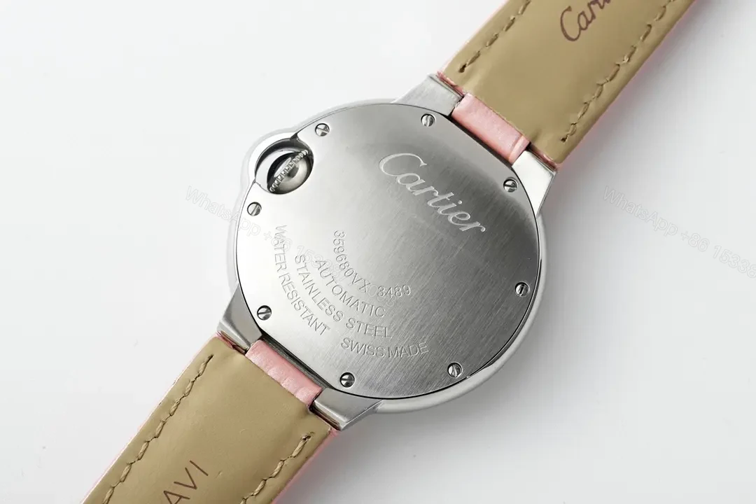 View 7 of F1 Factory Cartier 33mm Blue Balloon Watch with Pink Dial and Leather Strap