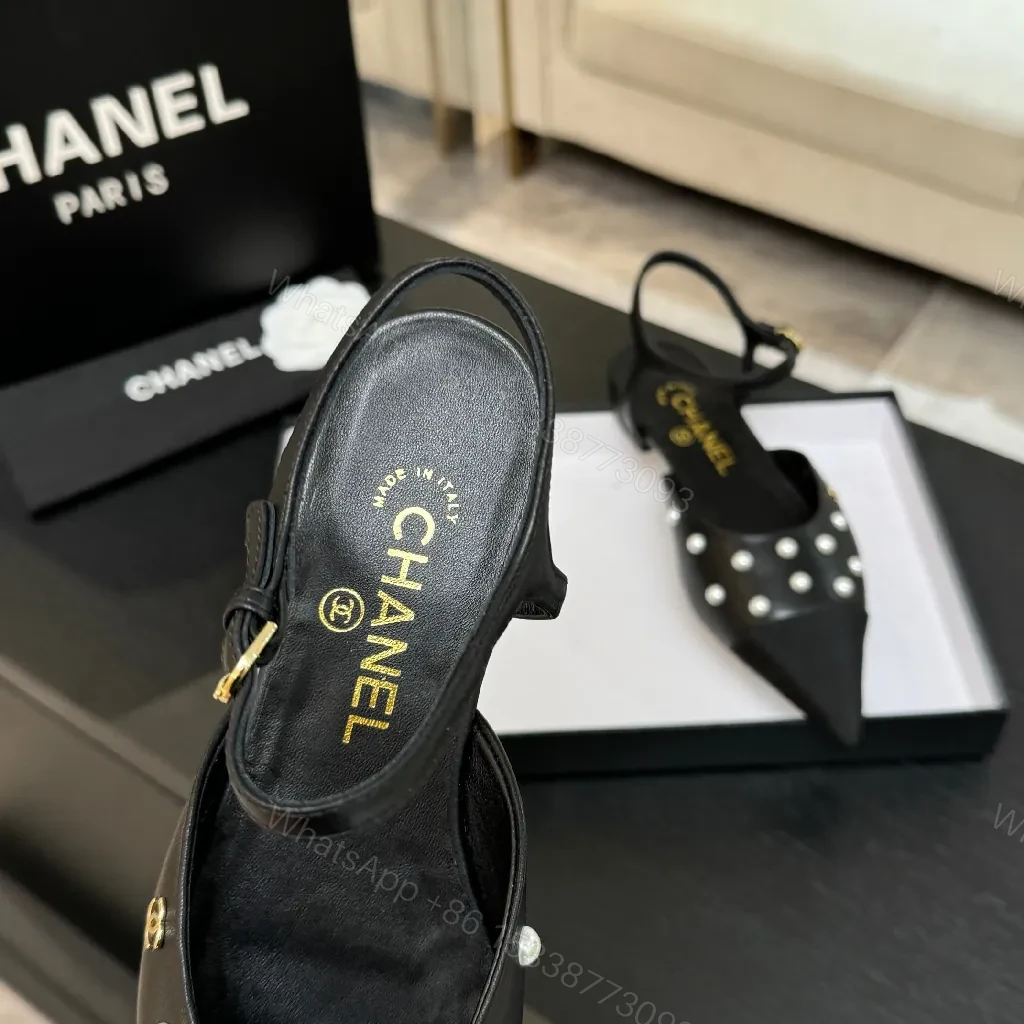 View 7 of Sophisticated Studded Slingback Pumps: Black Leather, Luxe Style
