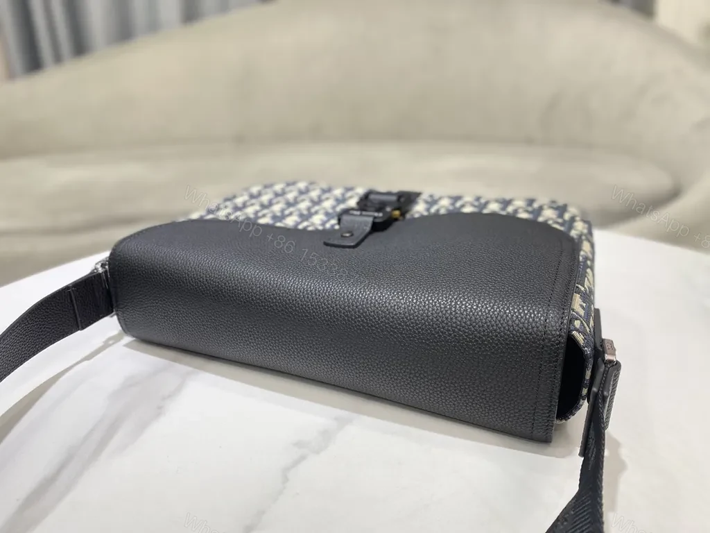 View 4 of Compact Leather-Trim Messenger: Dior-Inspired Pattern, Everyday Luxury