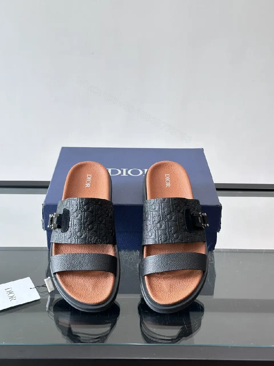 View 8 of Black Leather Dior Sandals Casual Comfort Slide
