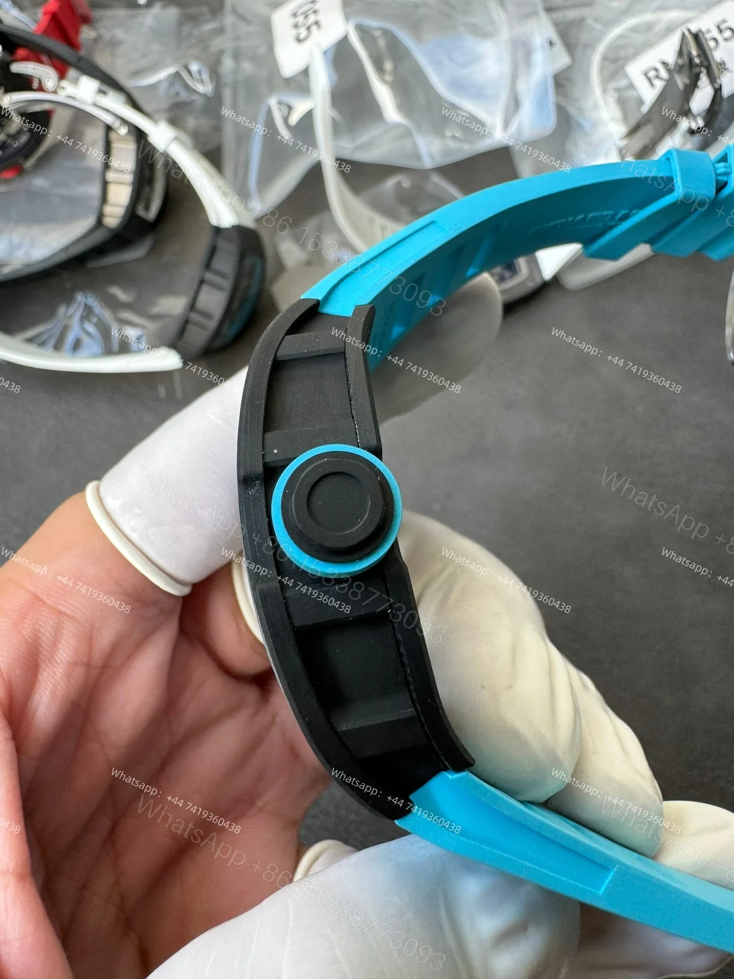View 7 of Super Clone Richard Mille RM 055 Carbon TPT Blue Rubber Strap 1:1 Replica Watch