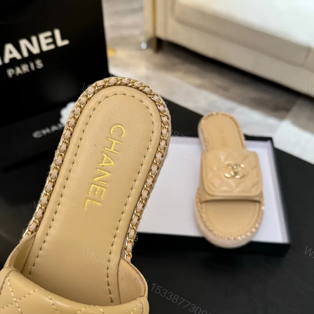 View 2 of Beige Quilted Slide, Gold Logo, Designer-Inspired Comfort