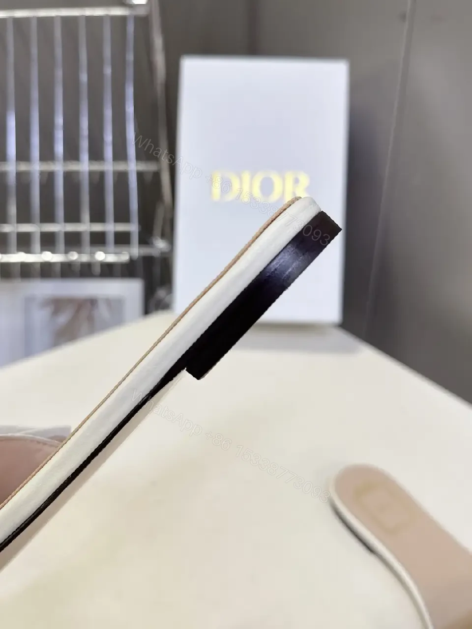 View 6 of White Satin Dior-Logo Slide Sandals