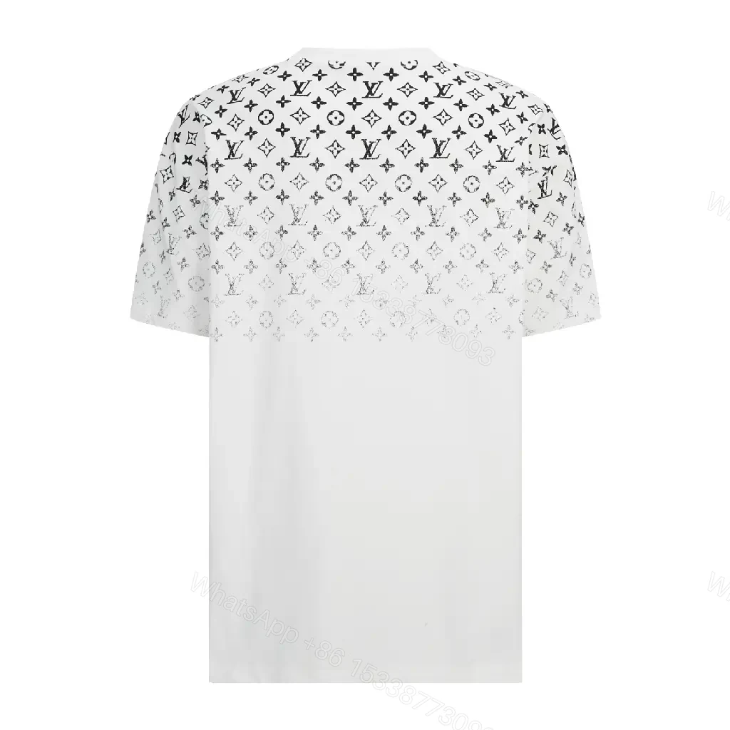 View 5 of White Cotton Graphic Tee: Gradient LV Monogram Pattern Top