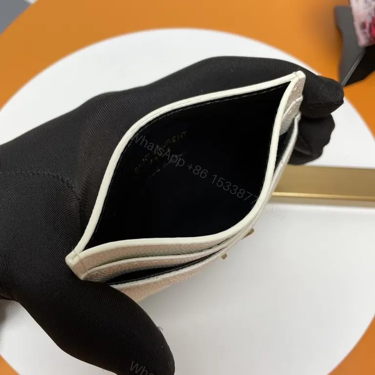 View 8 of Chic White Leather Cardholder with Gold YSL Emblem