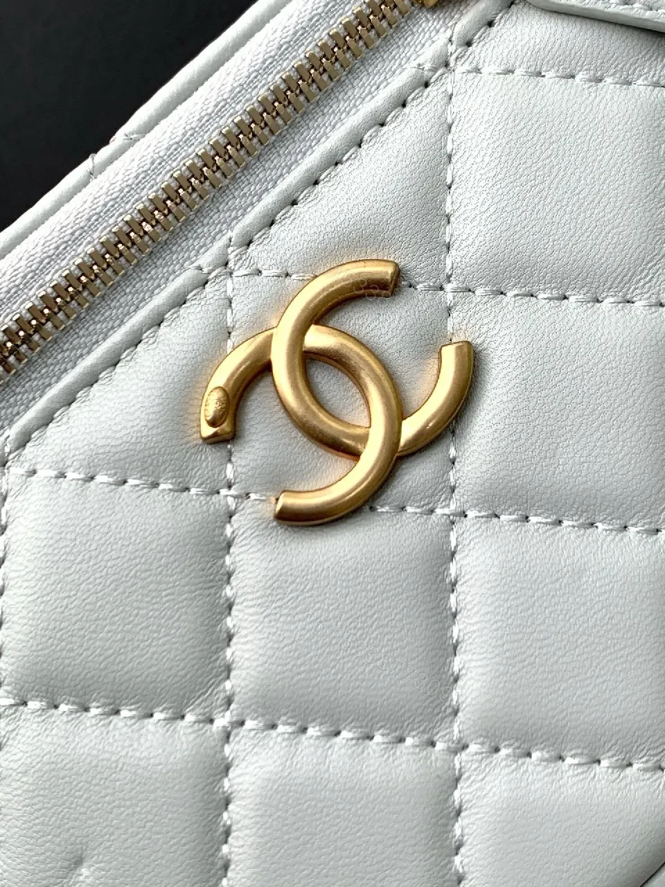 View 4 of Light Blue Quilted Mini Bag with Gold Accents and Chain