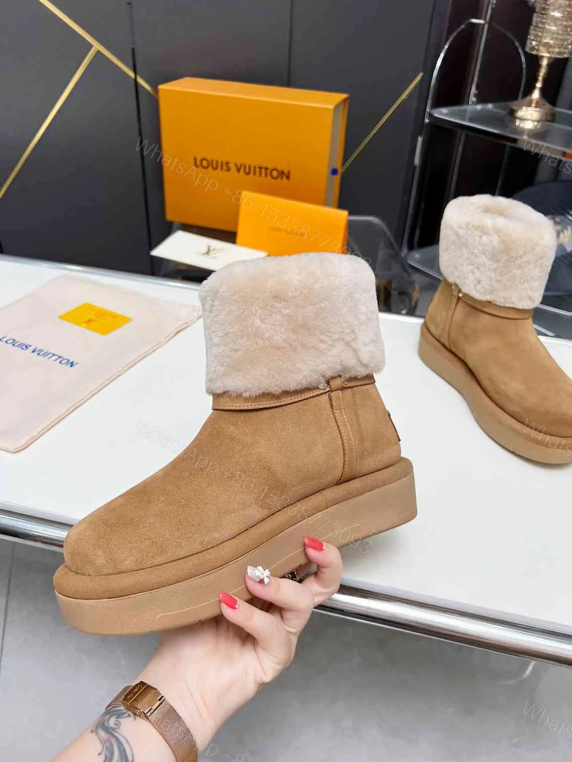 View 4 of LOUIS VUITTON ASPEN PLATFORM ANKLE BOOT BEIGE 1AC79I