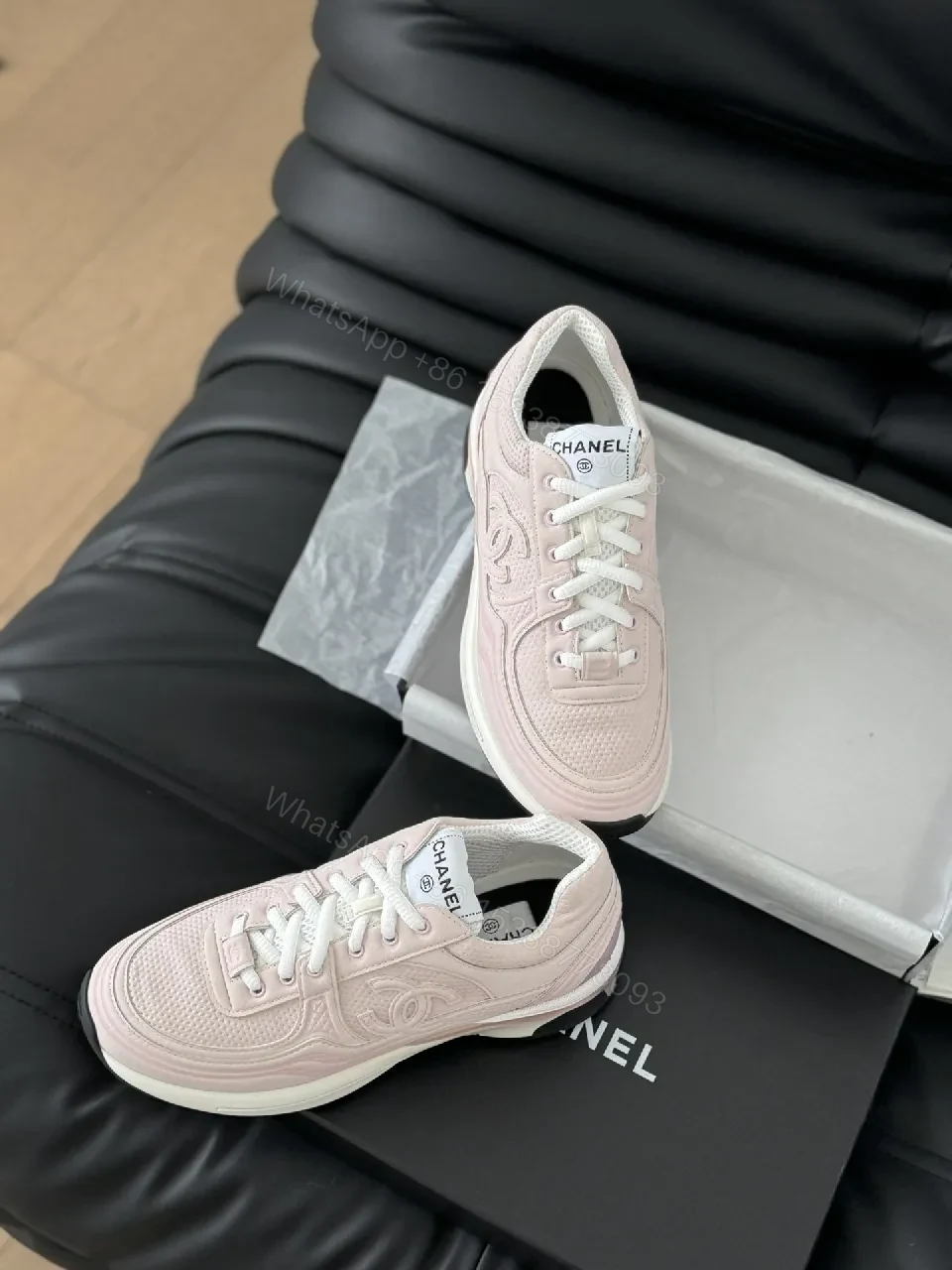 View 6 of Soft Pink Leather Sneaker - Subtle Couture Texture, Everyday Luxe, High-Top