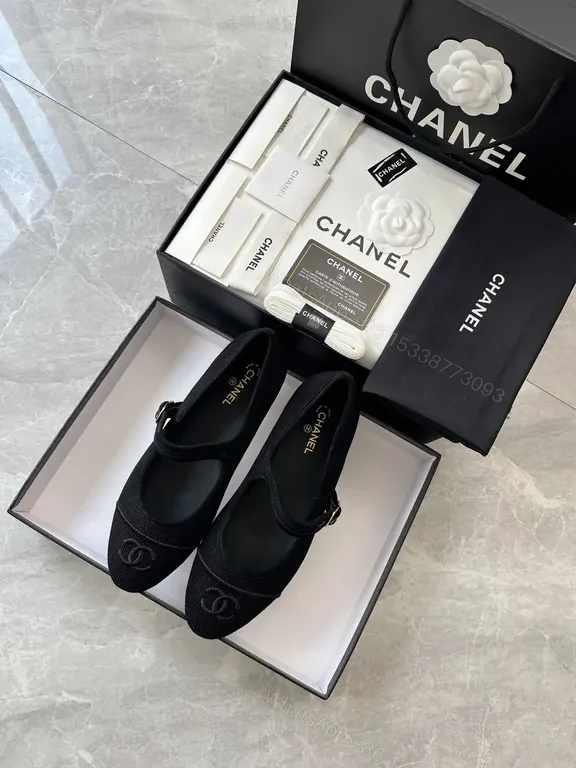 View 6 of Chanel-Inspired Black Knit Ballet Flats with Crest