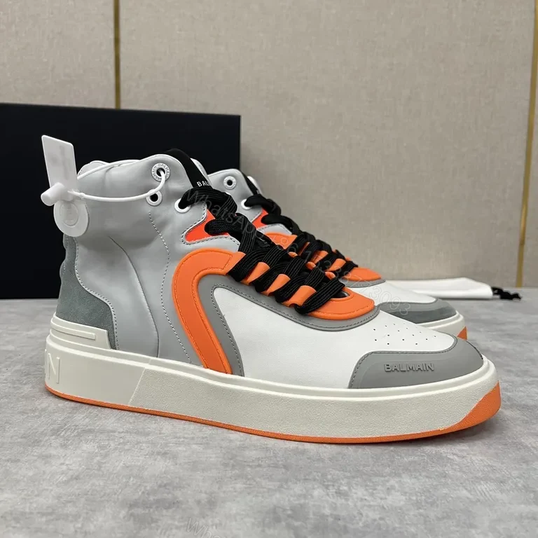 View 4 of Balmain Orange-Accented Leather High-Tops Sneakers
