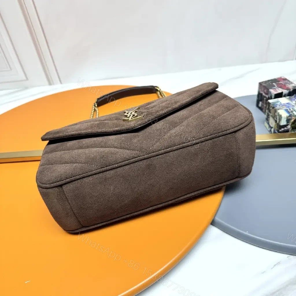 View 5 of Brown Suede Shoulder Bag with Gold Hardware Clasp