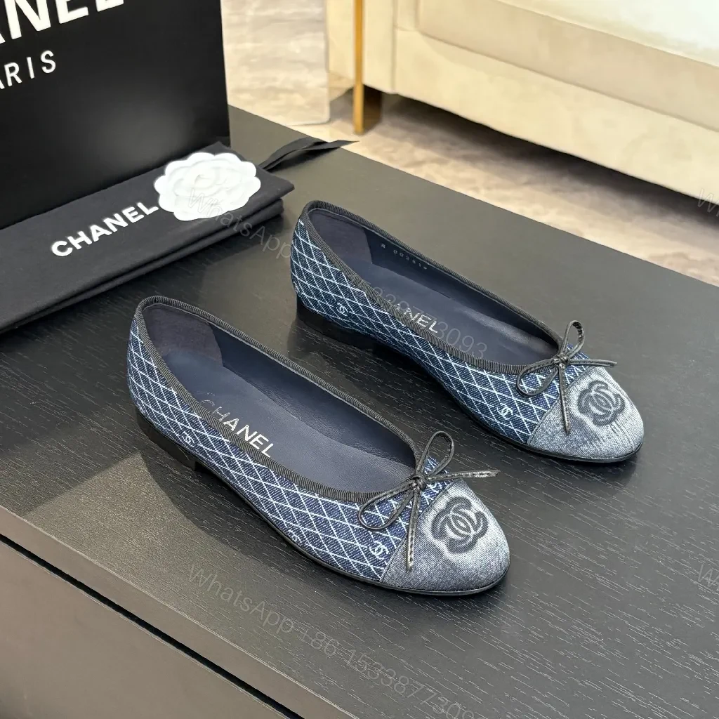 View 9 of Denim-Texture Ballet Flats with Subtle Motif, Flat Style