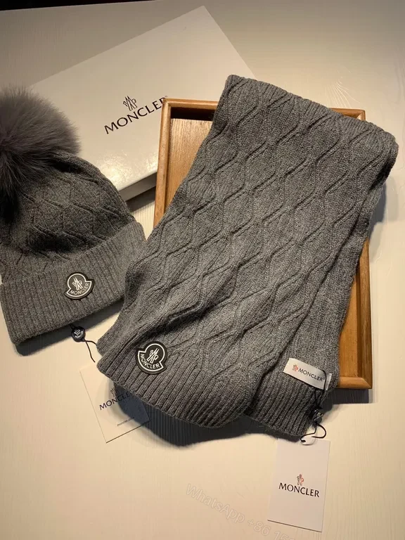 View 2 of Cozy Grey Knit Duo: Premium Wool Scarf & Beanie Set