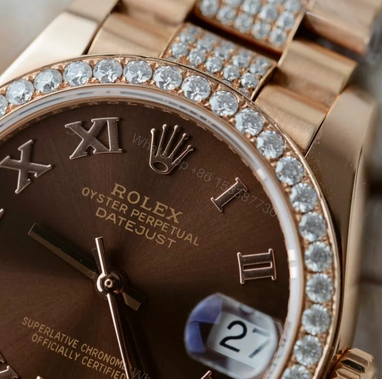 View 3 of Rolex Datejust 31mm Super Clone Chocolate Dial Moissanite Diamonds + 18K Gold Wrapped