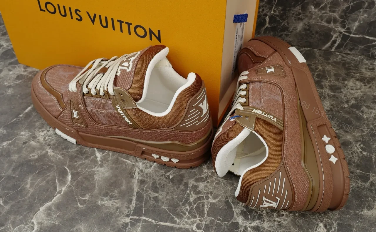 View 4 of Brown Leather & Mesh Louis-Style High-Top Sneakers, Cushioned Comfort