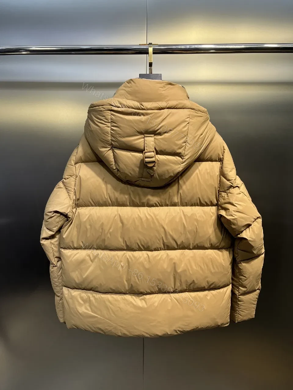 View 5 of Camel Quilted Puffer Jacket: Insulated, Plaid-Lined Luxury Coat