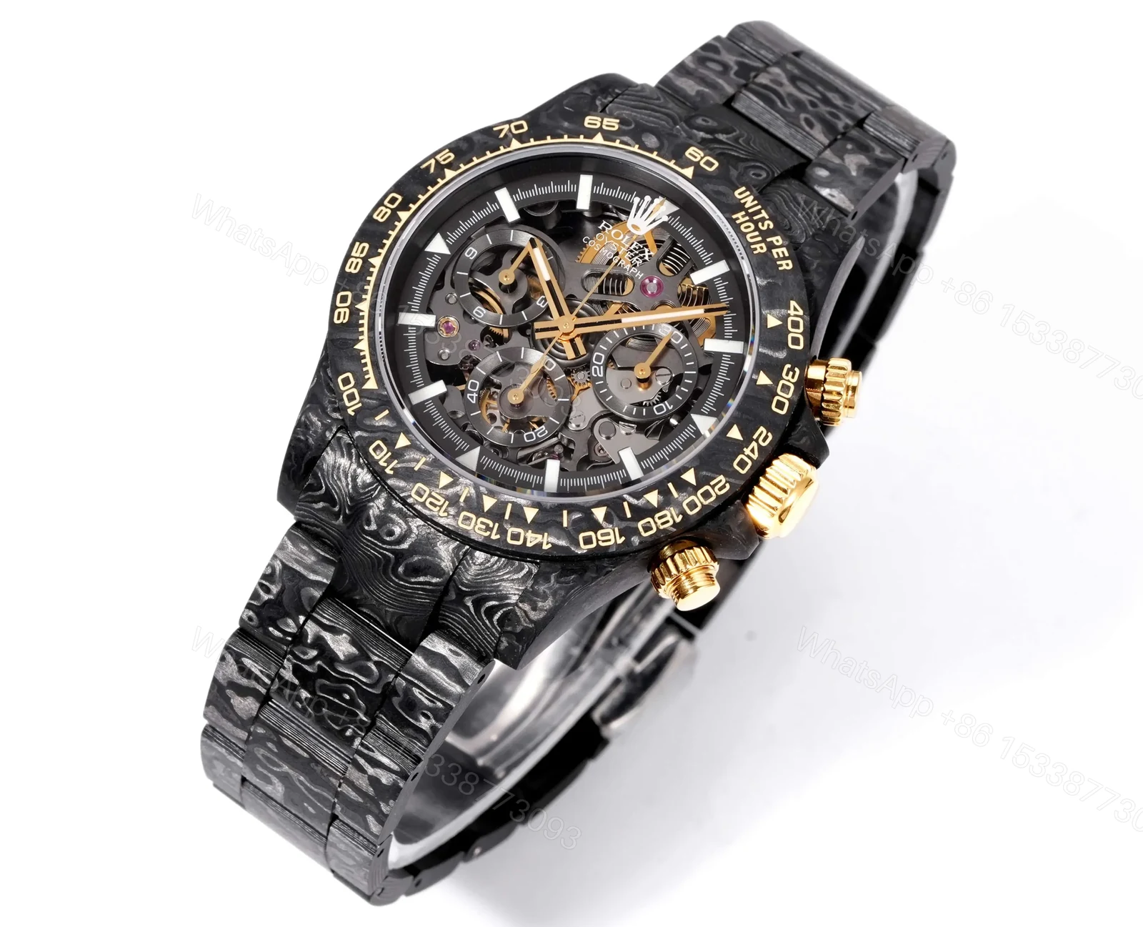 View 2 of Rolex Daytona DiW Carbon Skeleton Red Accents Replica Watch 116500LN
