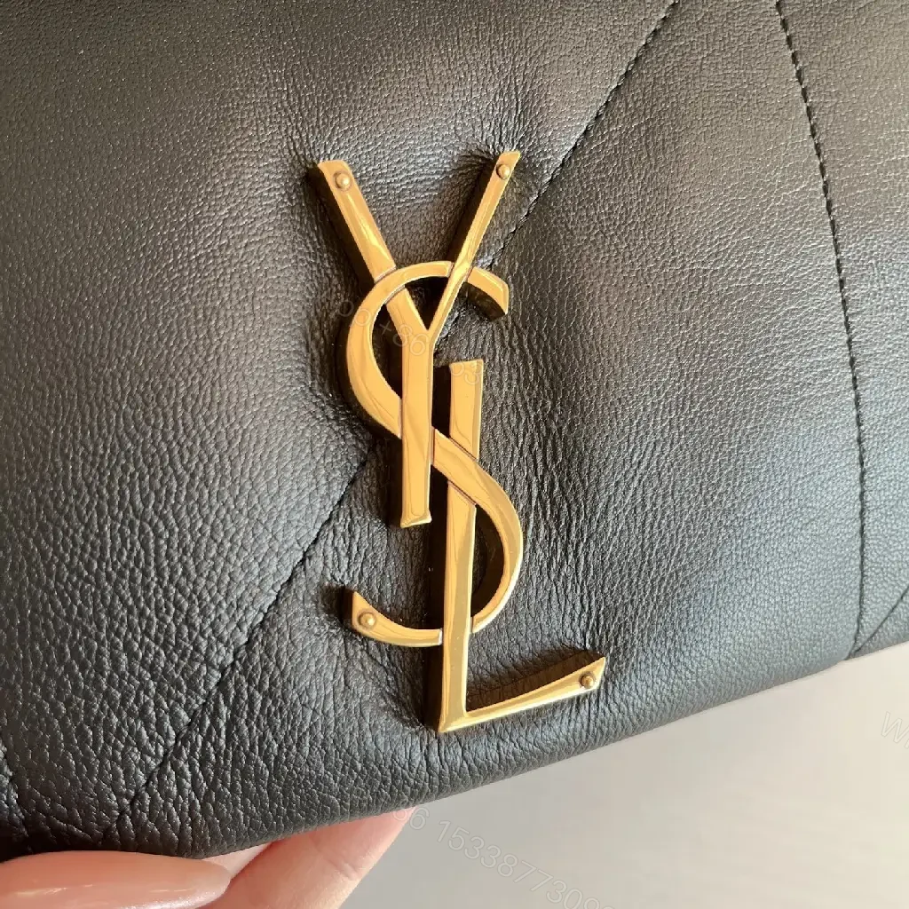 View 7 of Quilted Black Leather Shoulder Bag with Gold Chain