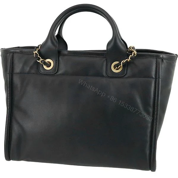 View 2 of Chanel Black Calfskin Leather Deauville Tote Bag