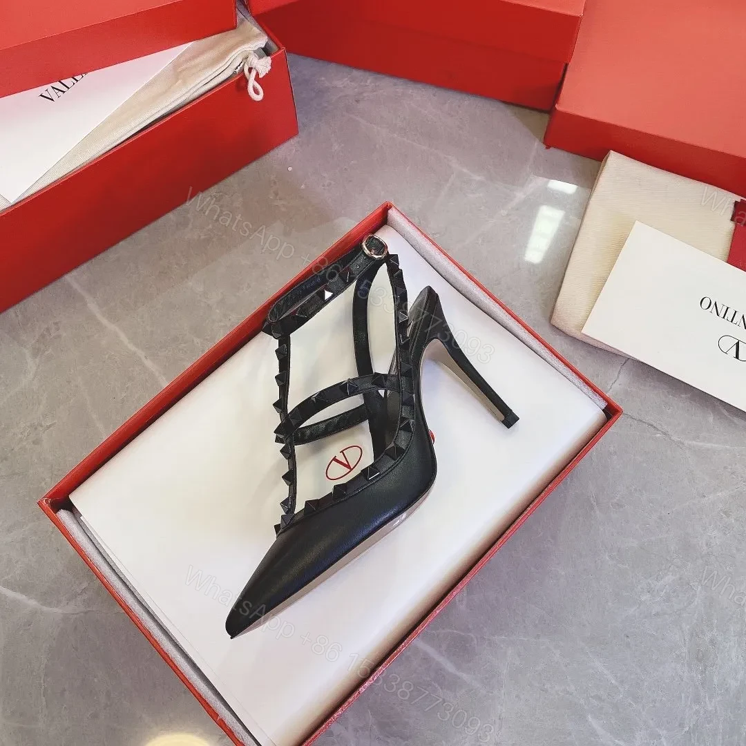 View 6 of Valentino Women Black Leather Studded Heels