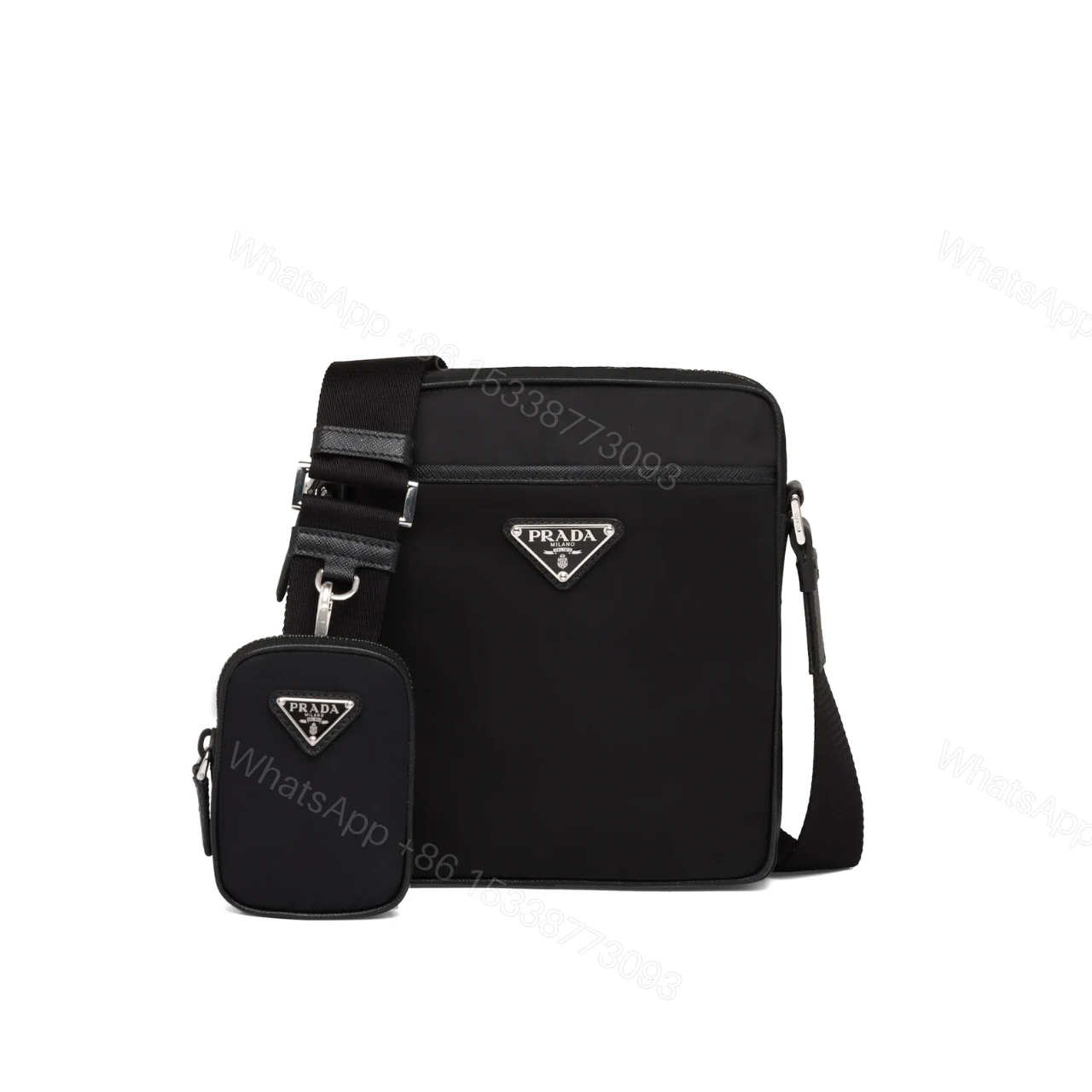 PRADA RE NYLON AND SAFFIANO SHOULDER BAG BLACK 17CM — view 1