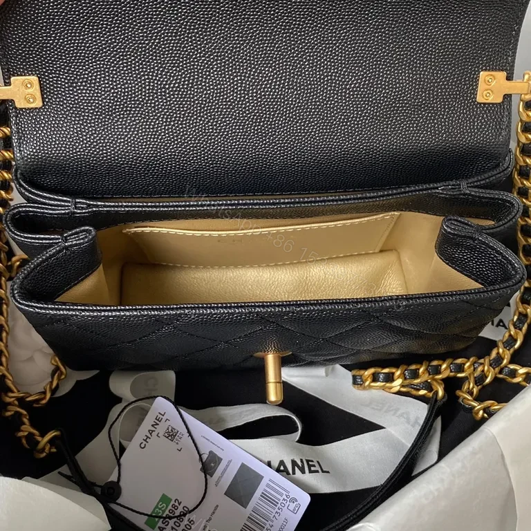 View 6 of Quilted Caviar Leather Bag: Gold Chain, Chanel-esque Luxury