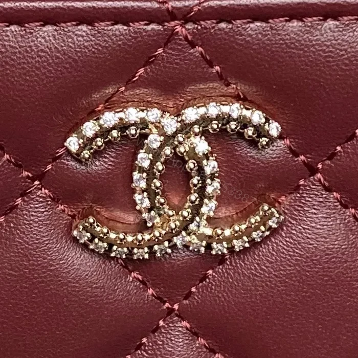 View 7 of Quilted Burgundy Leather Mini Bag - Chain Strap, Gold Hardware