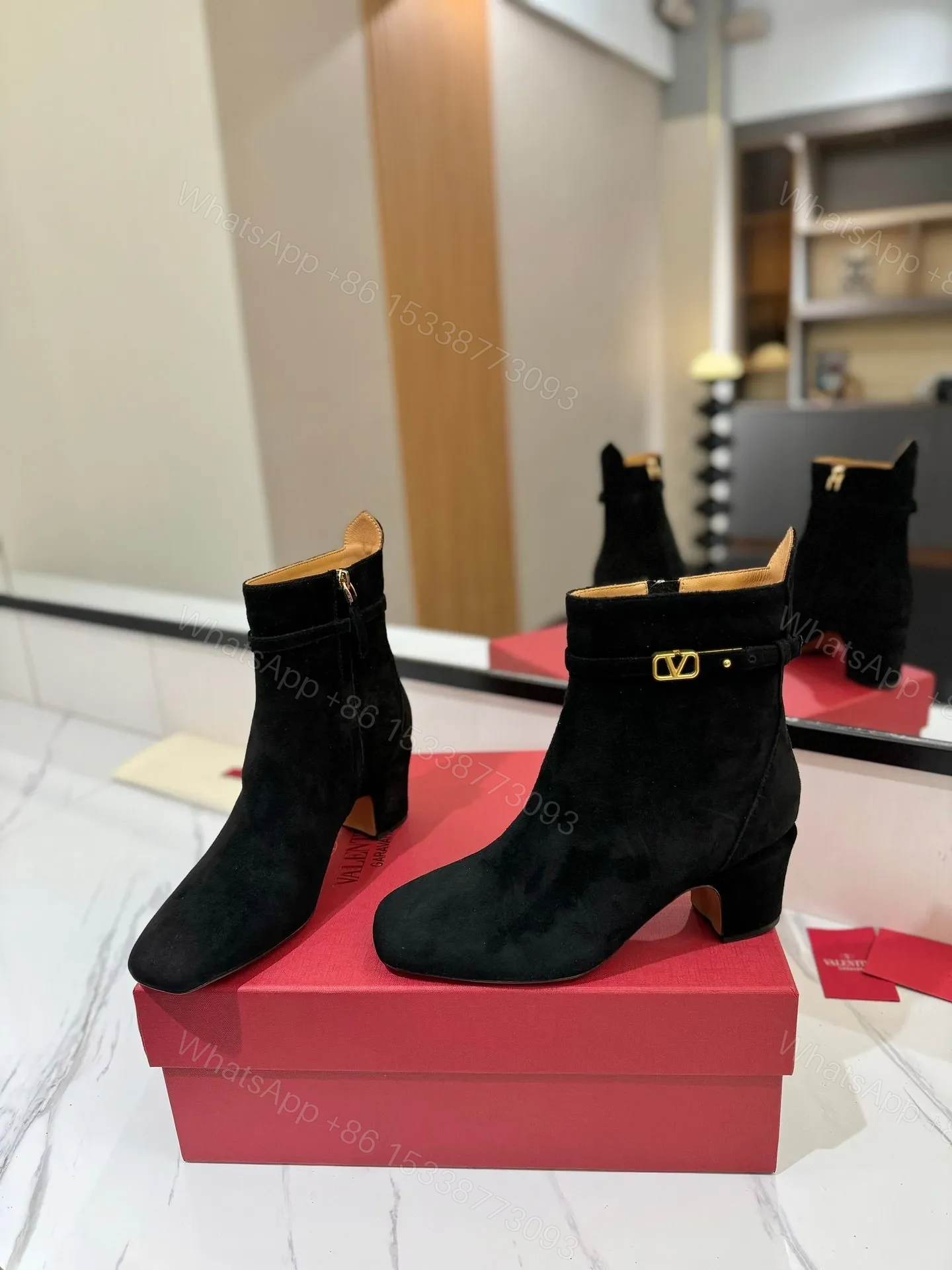 View 2 of Valentino Women Black Suede Ankle Boots