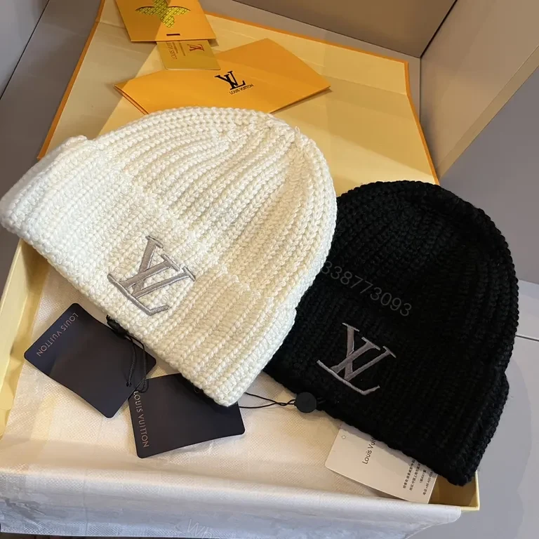 View 6 of Textured Knit Beanie: Luxe LV-Inspired, Subtle Monogram Edge