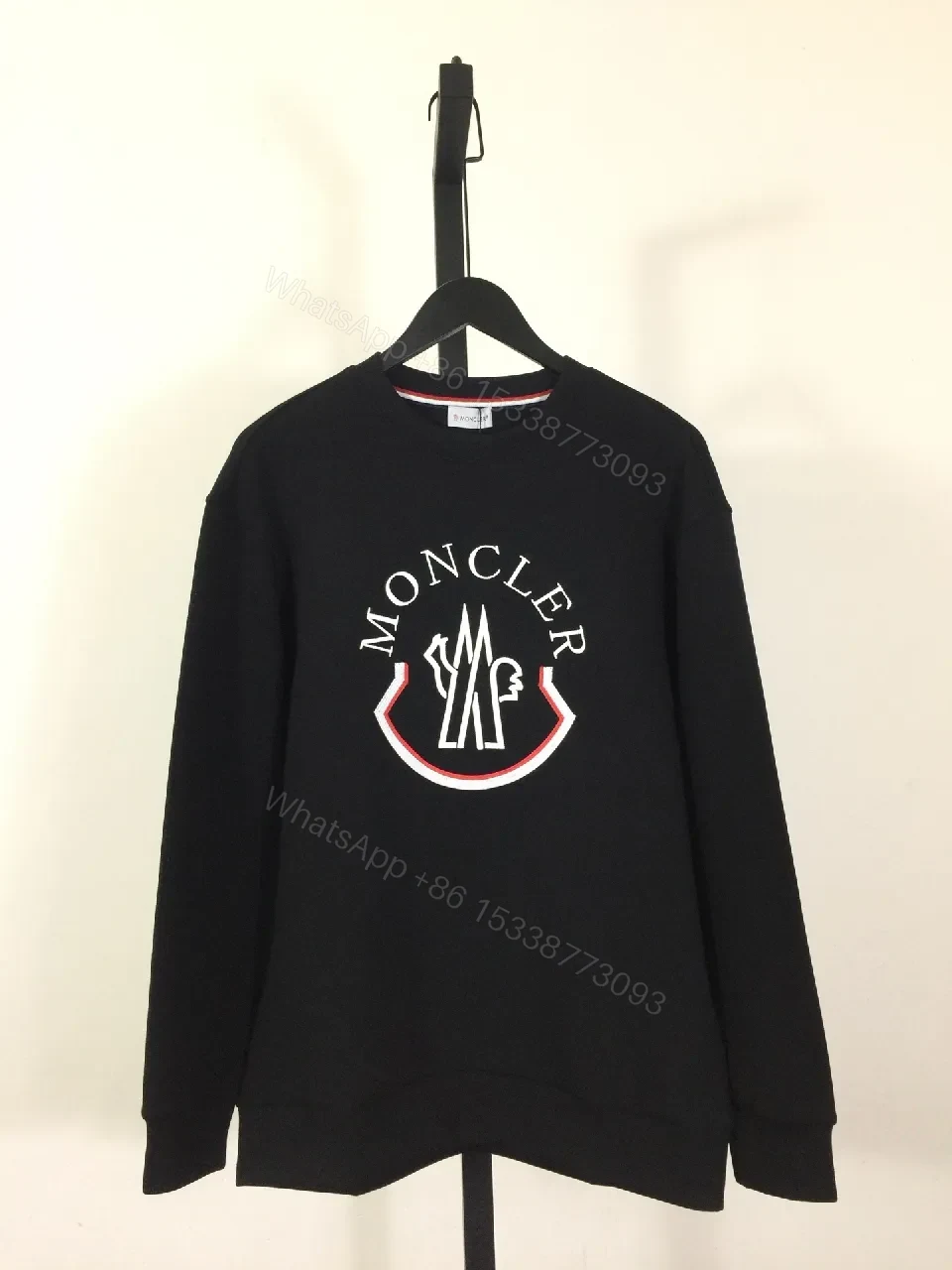 Black Cotton-Blend Modern Logo Crewneck Sweatshirt with Crest Details — view 1